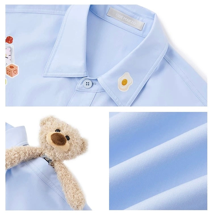 13DE MARZO Bear Stickers Shirt Blue