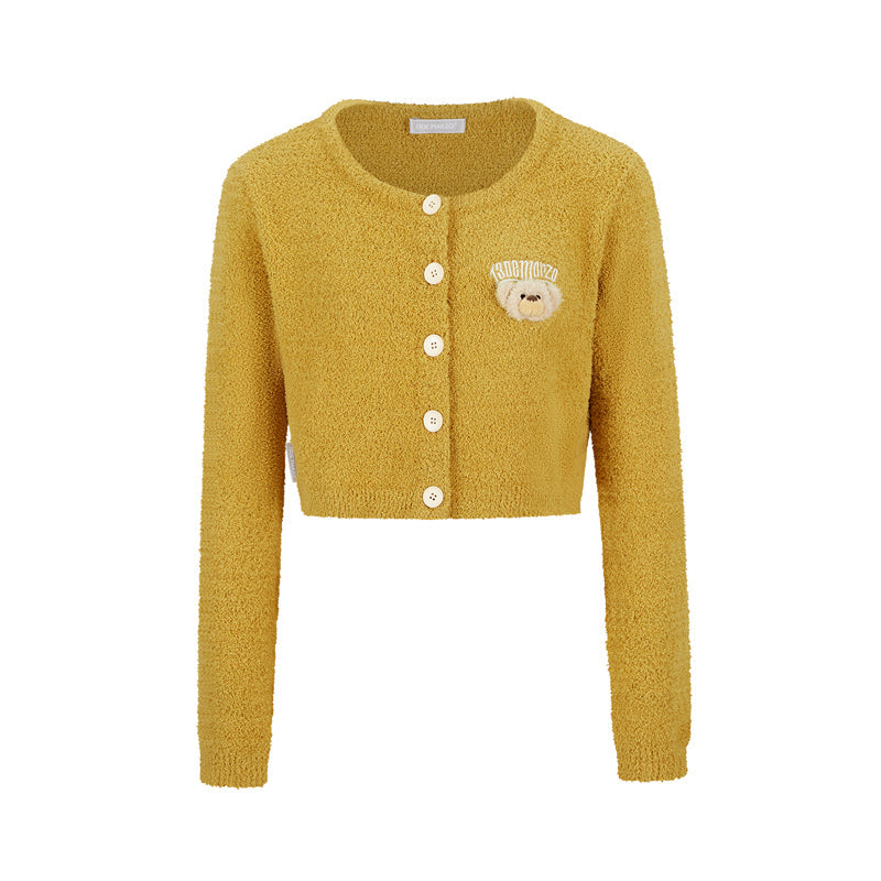 13DE MARZO Embroidered Plush Cardigan Yellow – Fixxshop