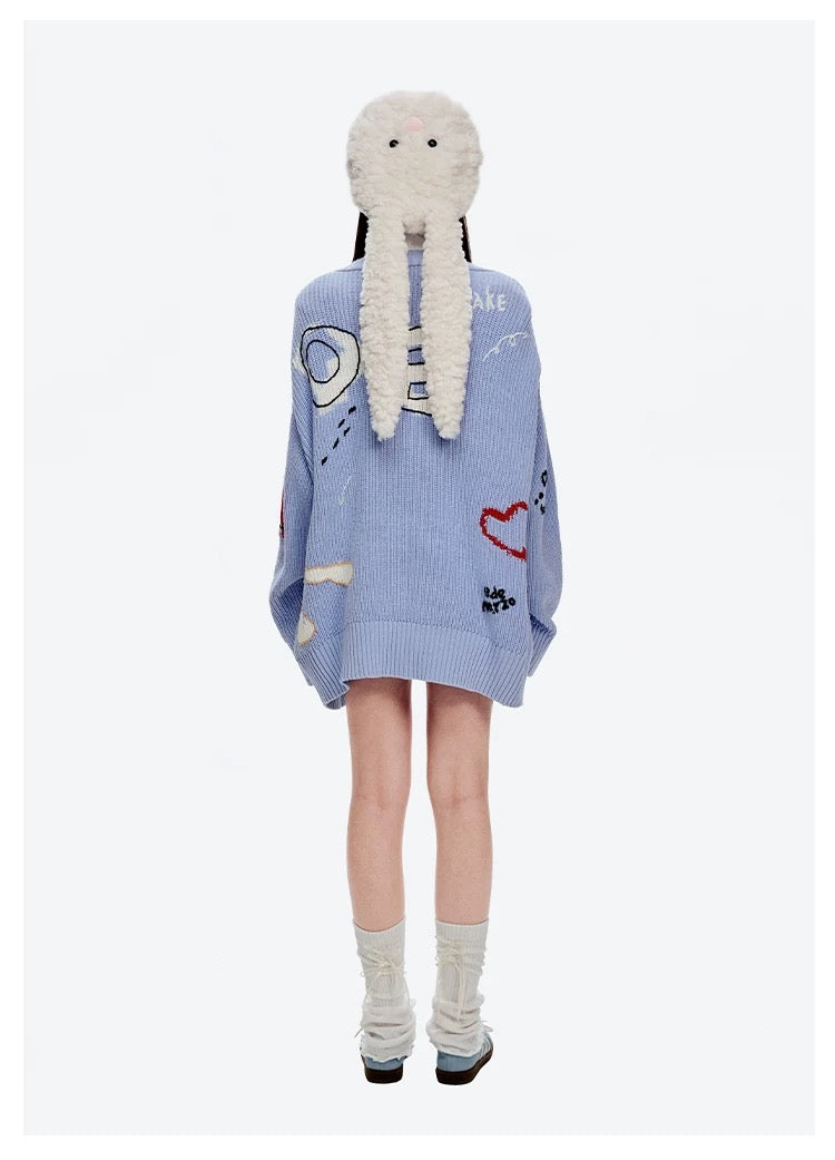 13DE MARZO Doozoo Doodles Cardigan Blue