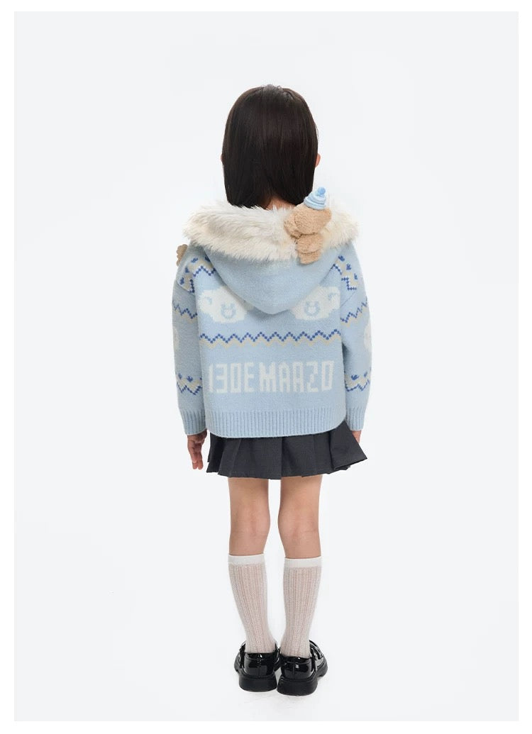 13DE MARZO Babybear Fair lsle Zip Hoodie Blue