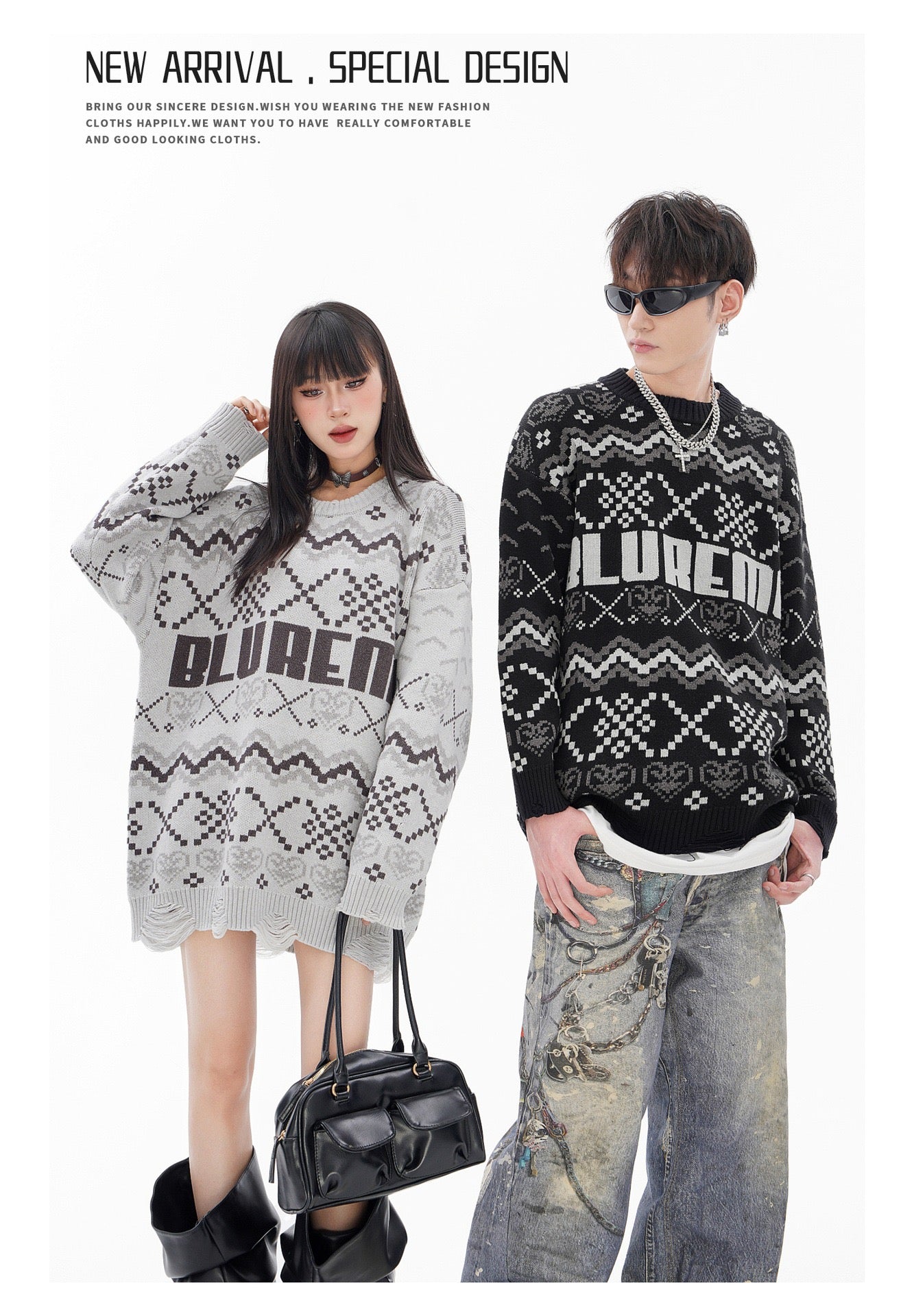 BLUREMO Retro Mosaic Love Pattern Sweater