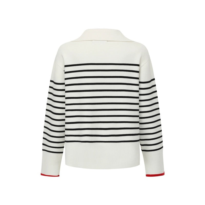 Alexia Sandra Stripe Strawberry V-Neck Polo Shirt Black