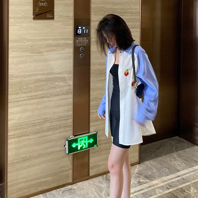 Alexia Sandra Strawberry Logo Raglan Color Block Shirt Blue