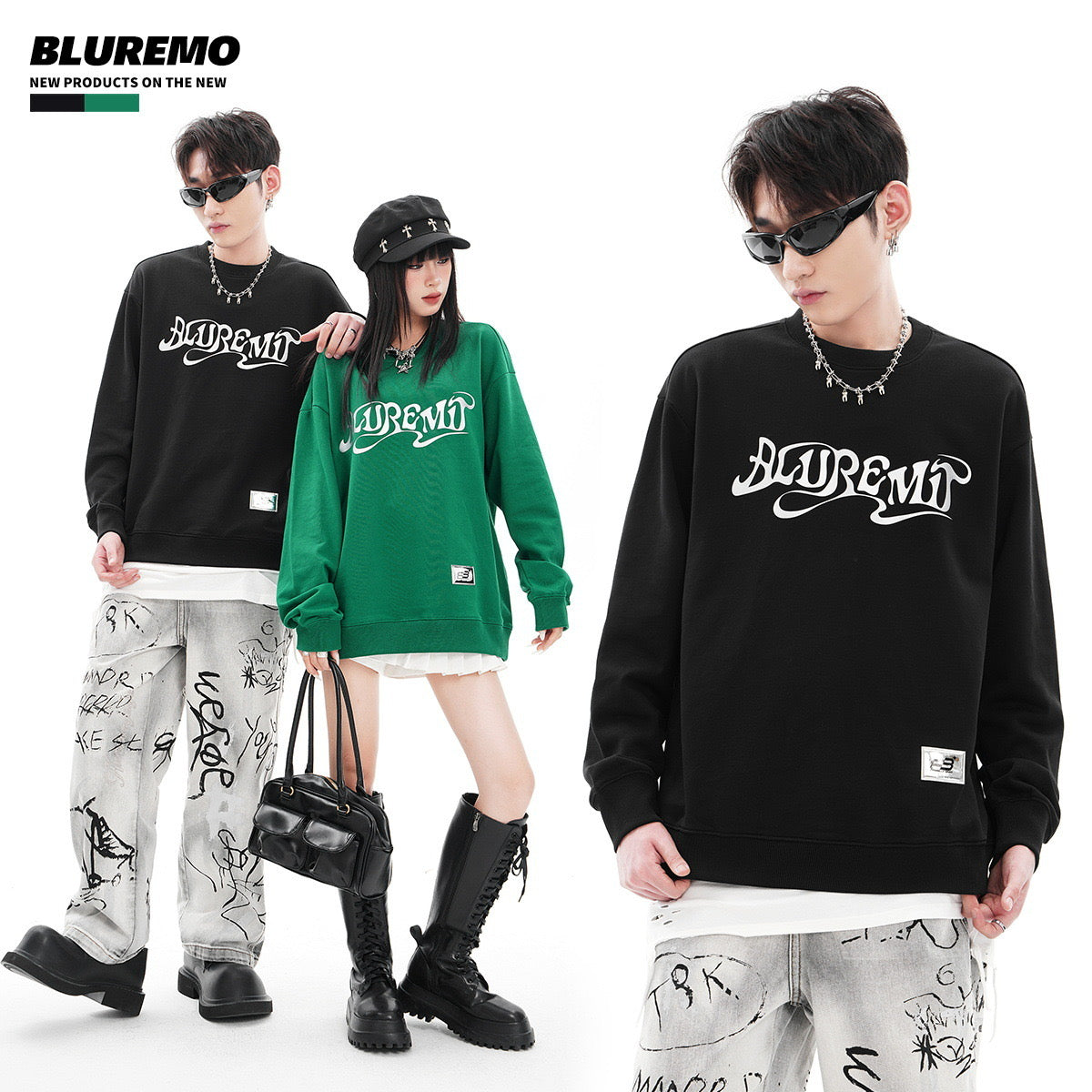 BLUREMO Street Style Logo Print Sweater