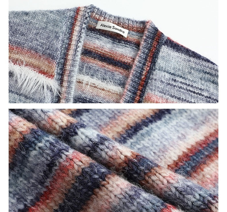 Alexia Sandra Metal Logo Stripe Mohair Cardigan