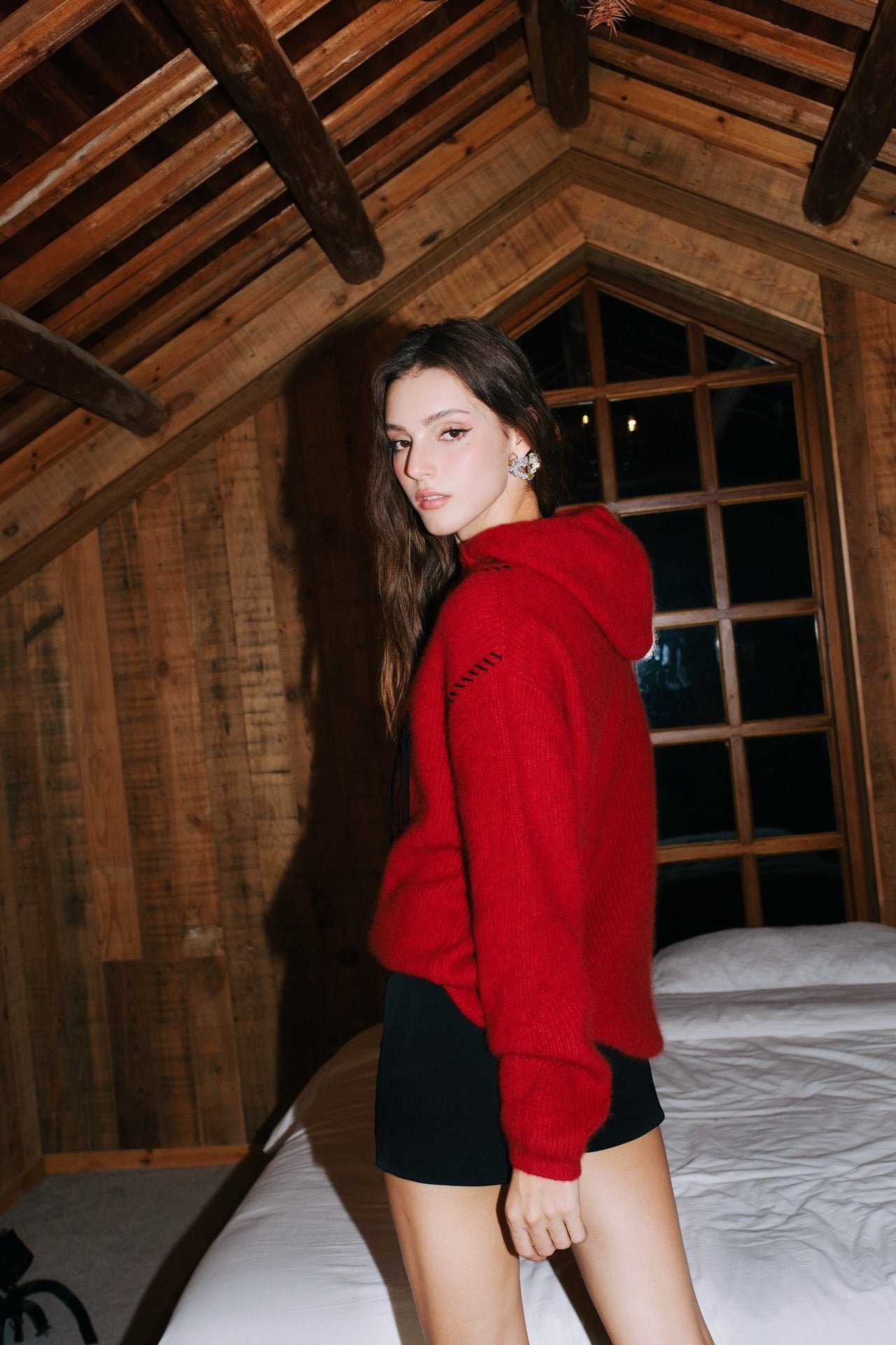 DIANA VEVINA Tassel Letter Cashmere Hoodie Red