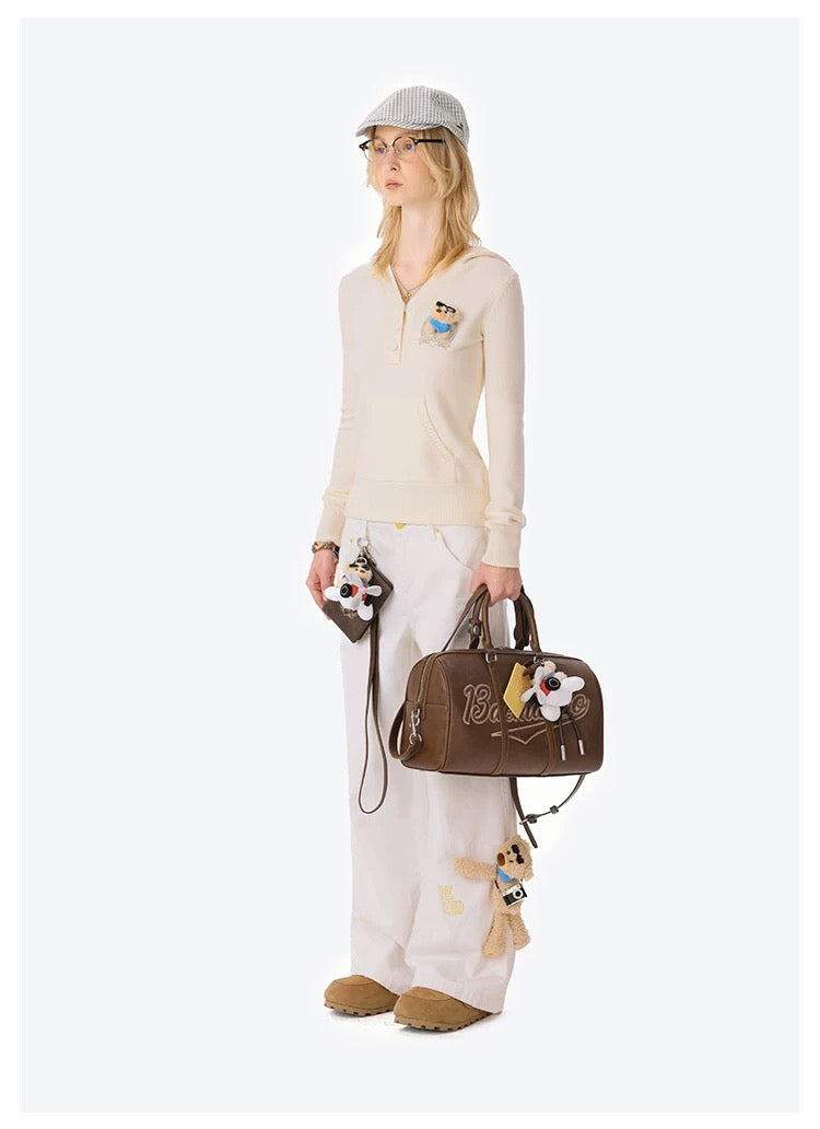 13DE MARZO Bear Knit Fit Hoodie Beige