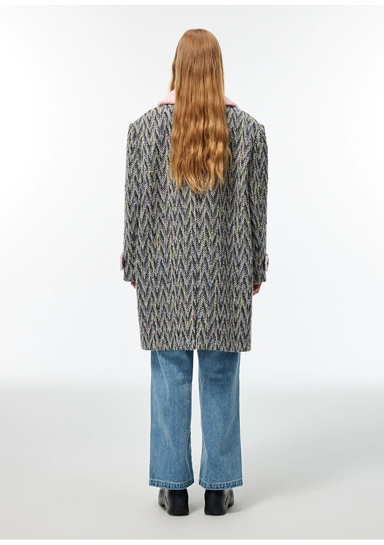 Alexia Sandra Detachable Contrast Color Pom-Pom Wool Coat