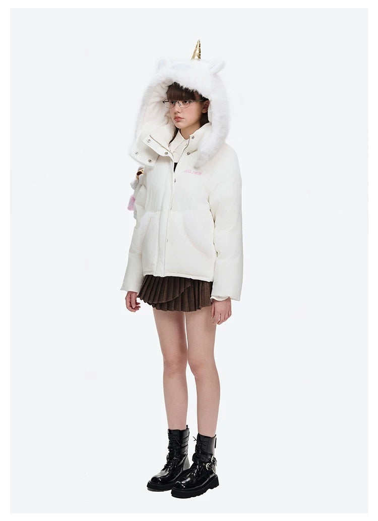 13DE MARZO Unicorn Bear Puffer Jacket White