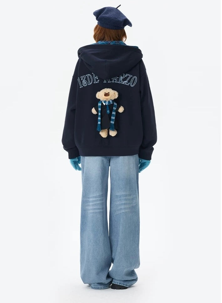 Harry Potter × 13DE MARZO Hogwarts Four Houses Bear Zipper Hoodie Ravenclaw Blue