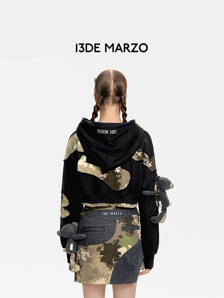 13DE MARZO Camo Denim Zip Hoodie Black