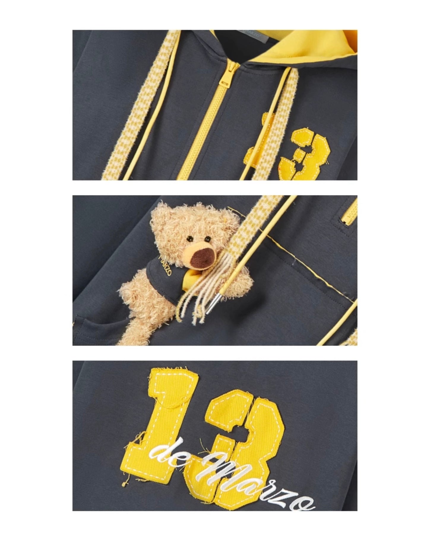 13DE MARZO Pocket Bear Youth Hoodie Gray