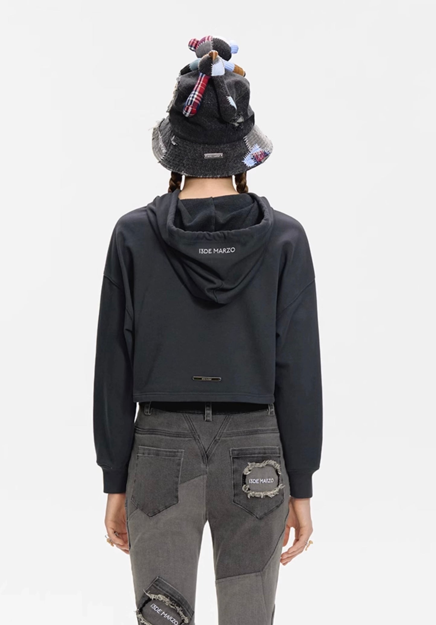 13DE MARZO Embroidery Logo Pattern Hoodie Gray