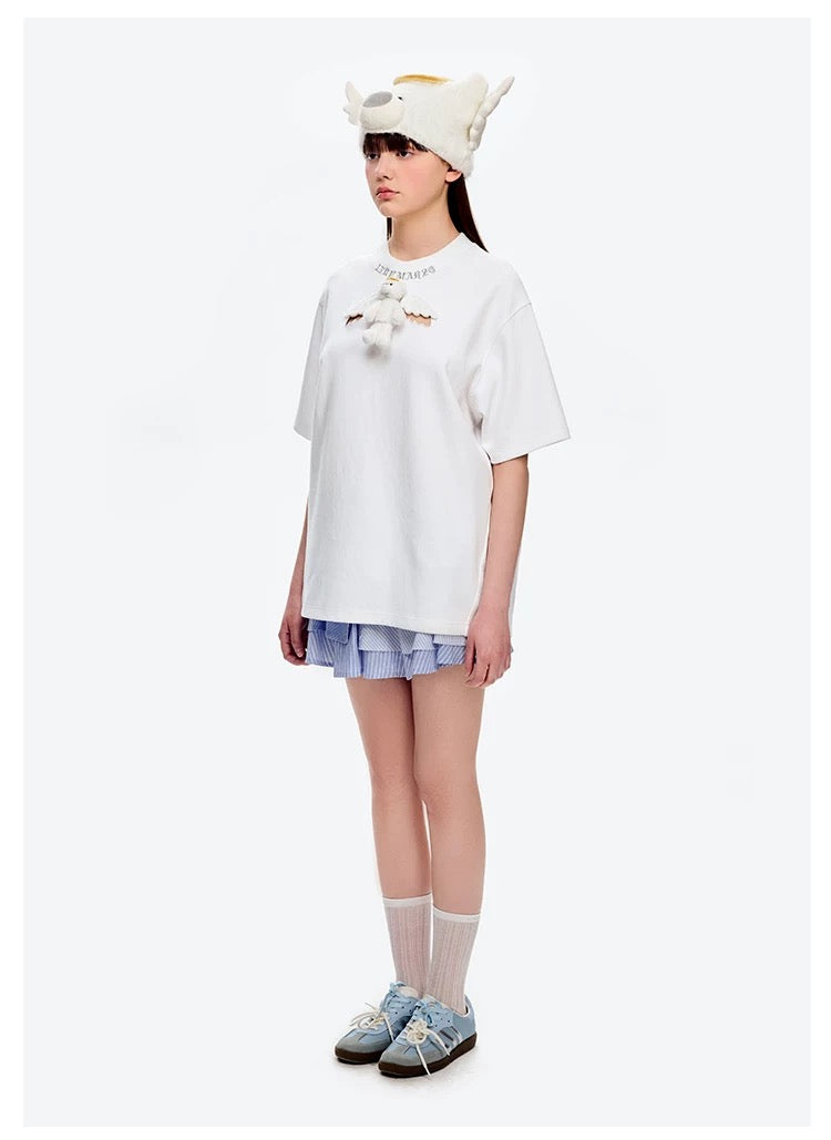 13DE MARZO Angel Devil Hollow Out T-Shirt White