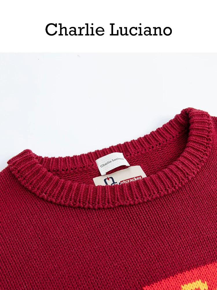 Charlie Luciano x Nutcracker Jacquard Crewneck Sweater Red