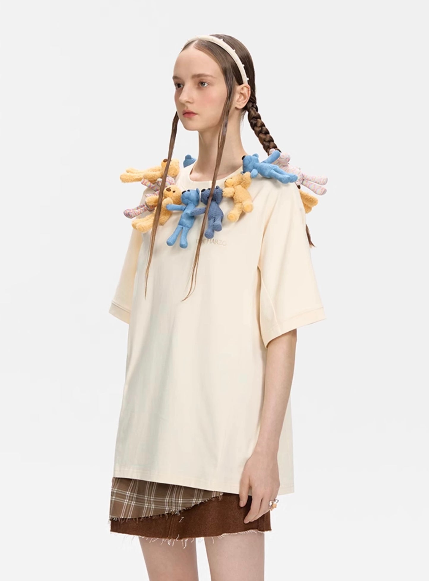 13DE MARZO Bear Around Neck T-shirt Yellow