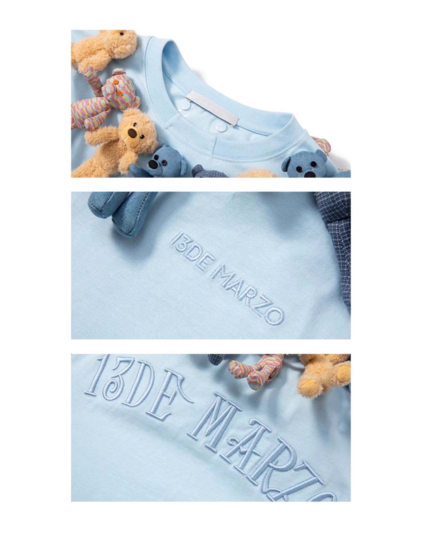 13DE MARZO Bear Around Neck T-shirt Wathet Blue