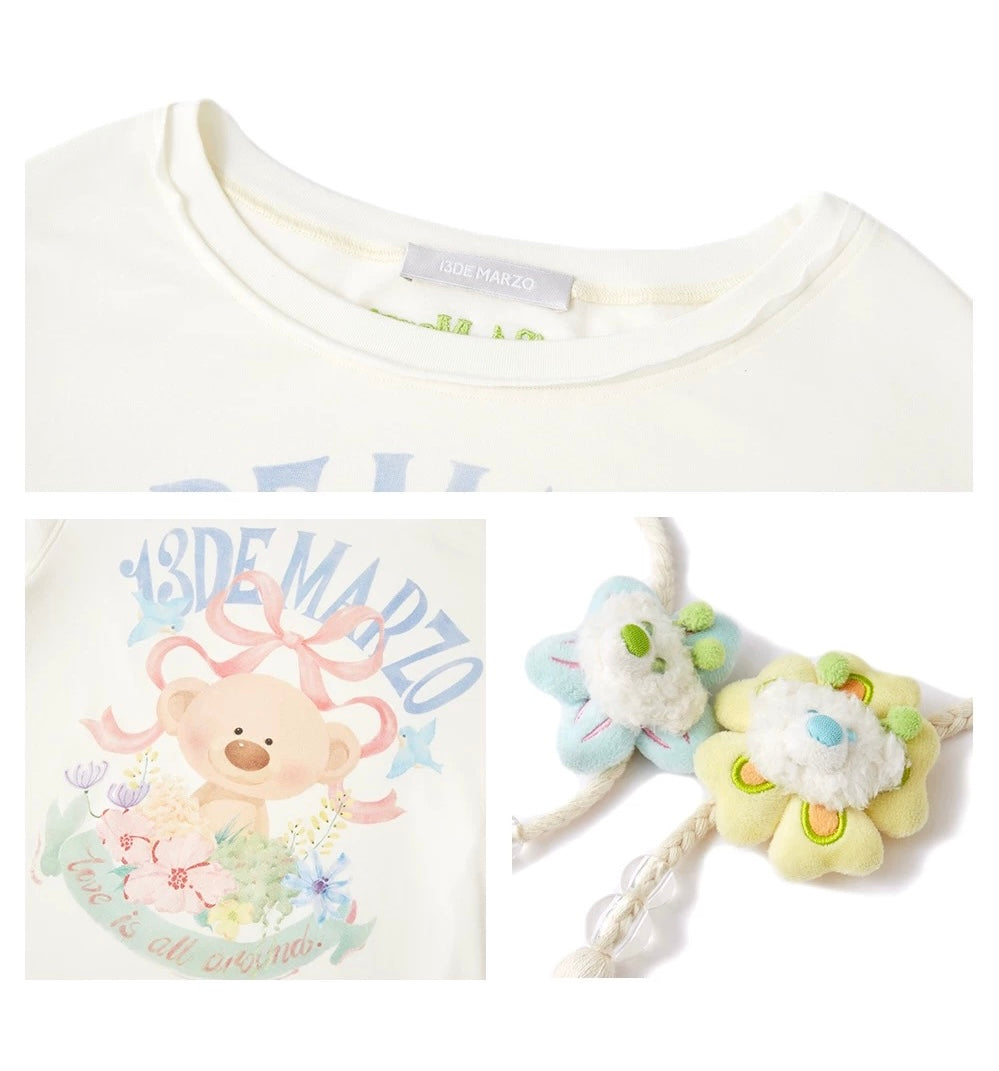 13DE MARZO Floral Bear Tee White