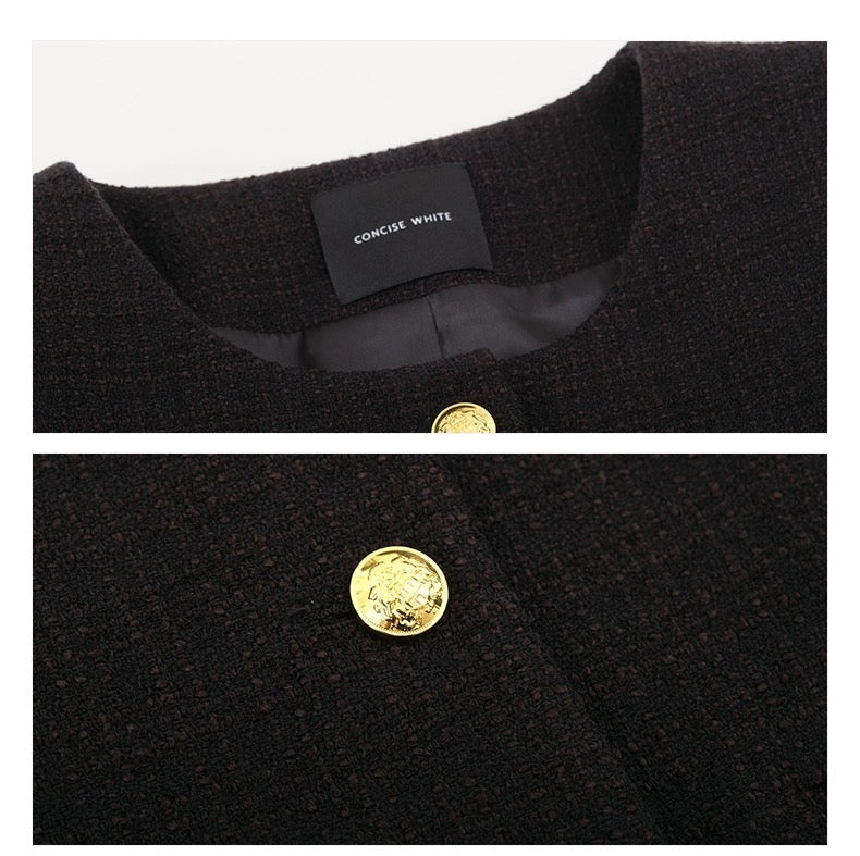 Concise-White British Style Star Short Coat Black