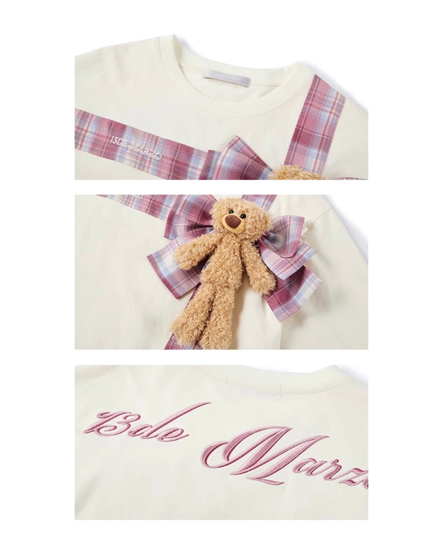 13DE MARZO Bear Gift Bow T-shirt Beige