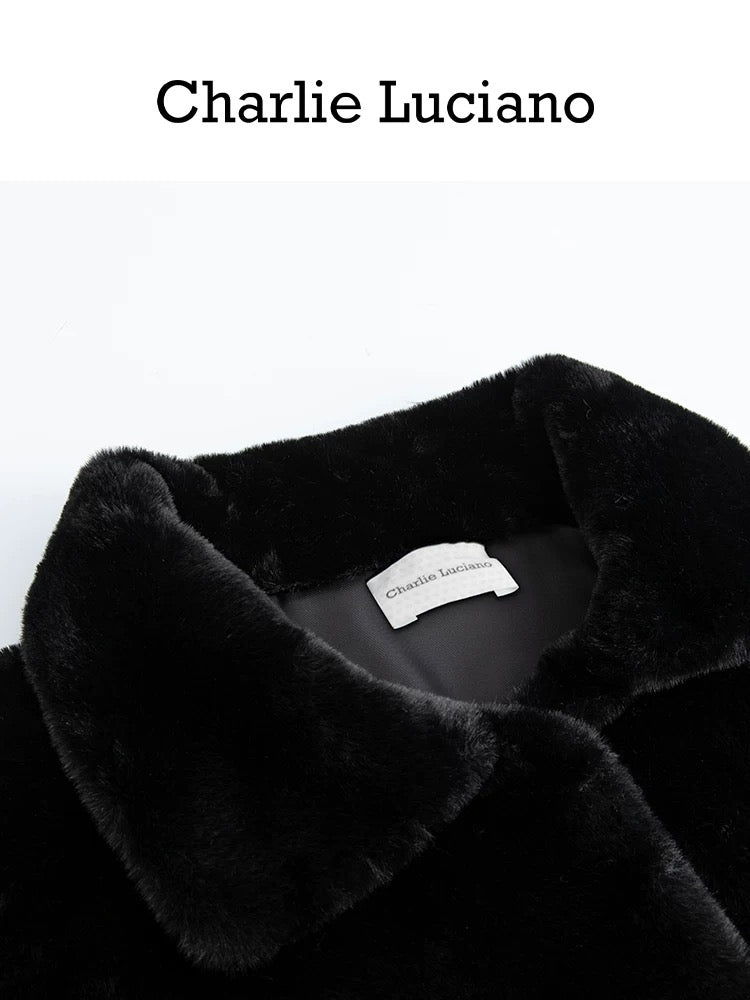 Charlie Luciano Love Bunny Fur Jacket Black