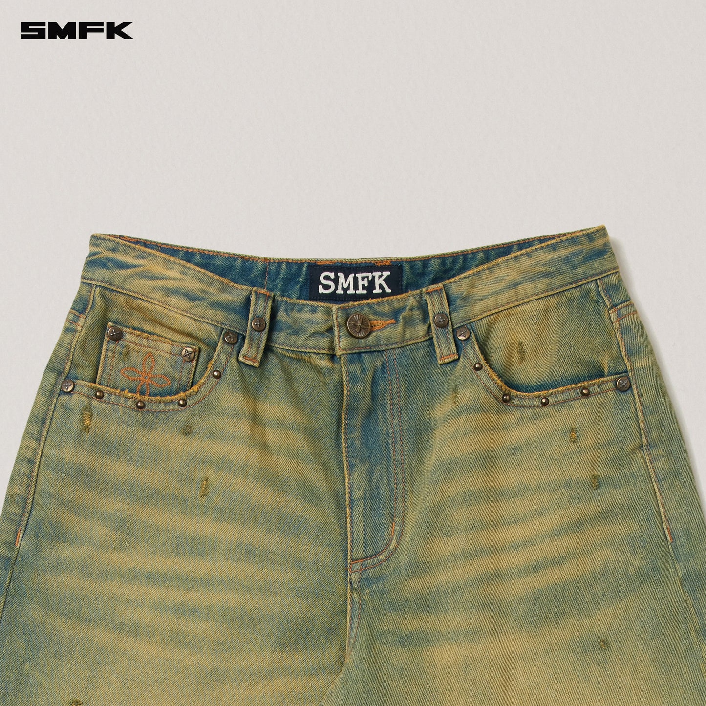 SMFK Compass Wild Horse Loose Denim Pants Cheese