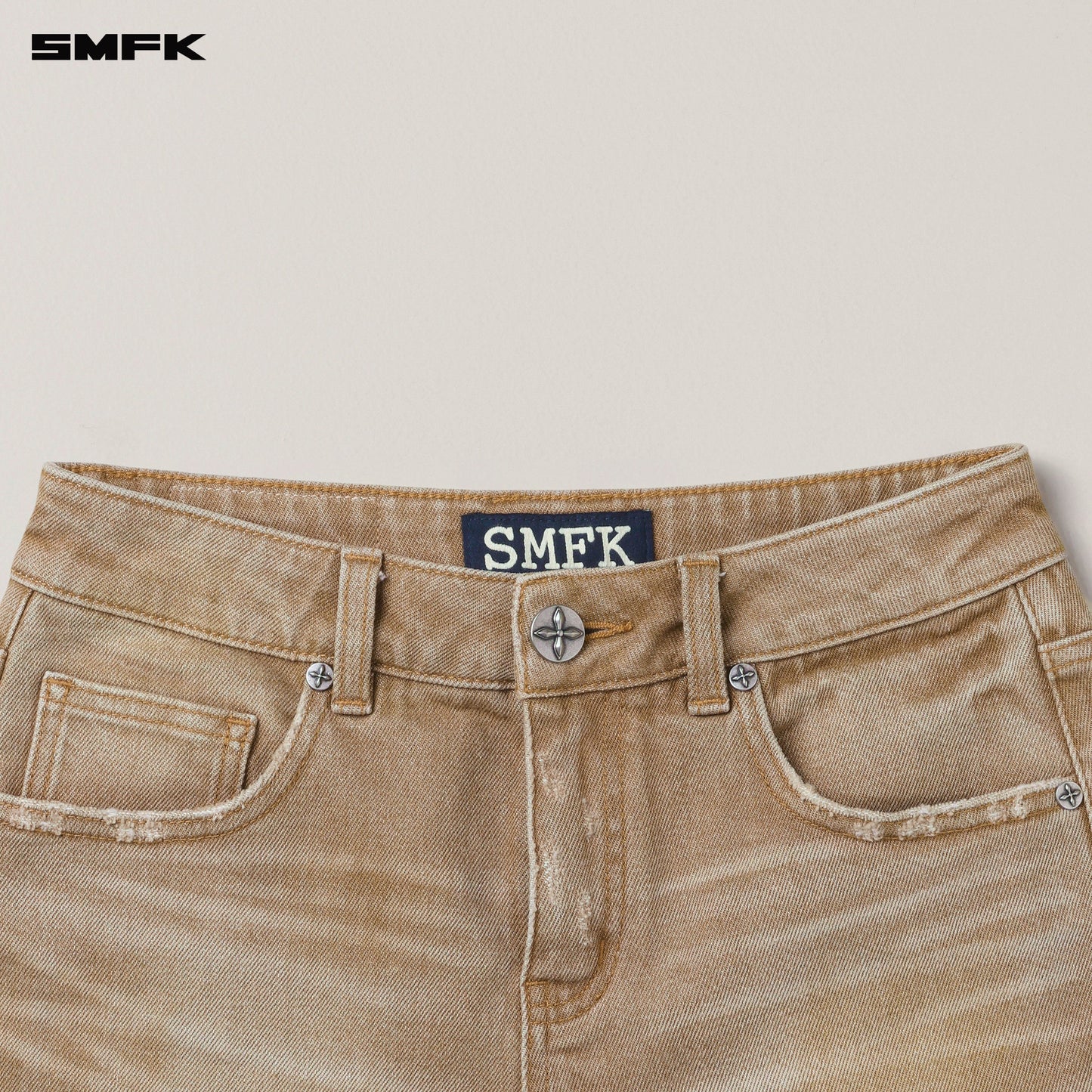 SMFK Rage Wild Handcraft High Waist Denim Shorts Wild Cowboy Brown