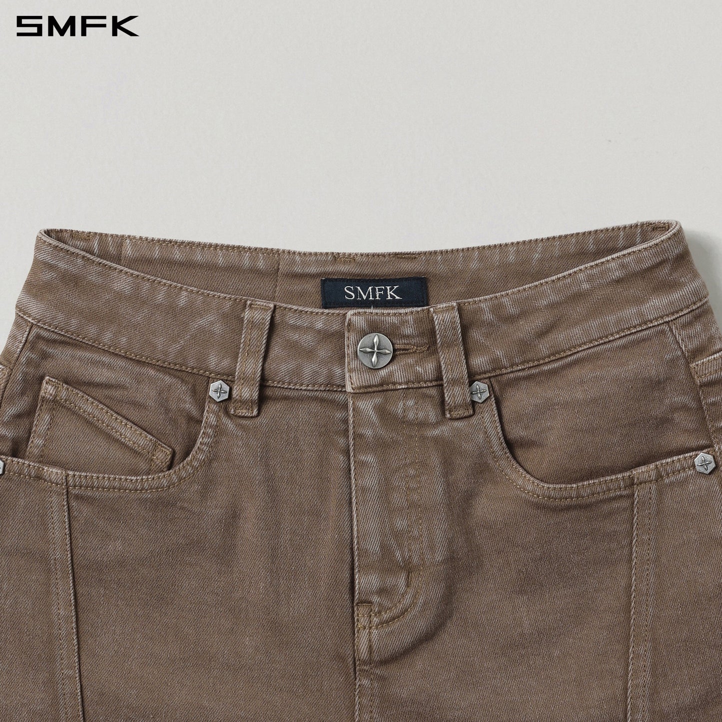 SMFK Vintage Vanish Skinny Denim Shorts Garment Dye Vanish Brown
