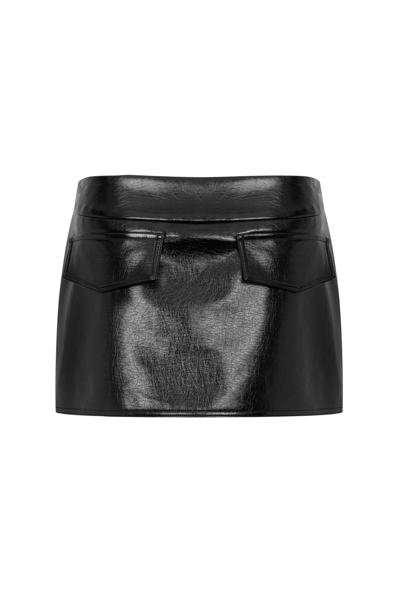 Ann Andelman Black Cargo Pocket Short Leather Skirt