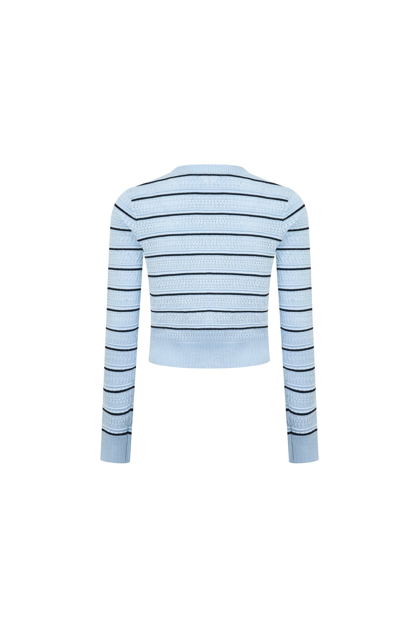 Ann Andelman Blue Striped Openwork Knit Top