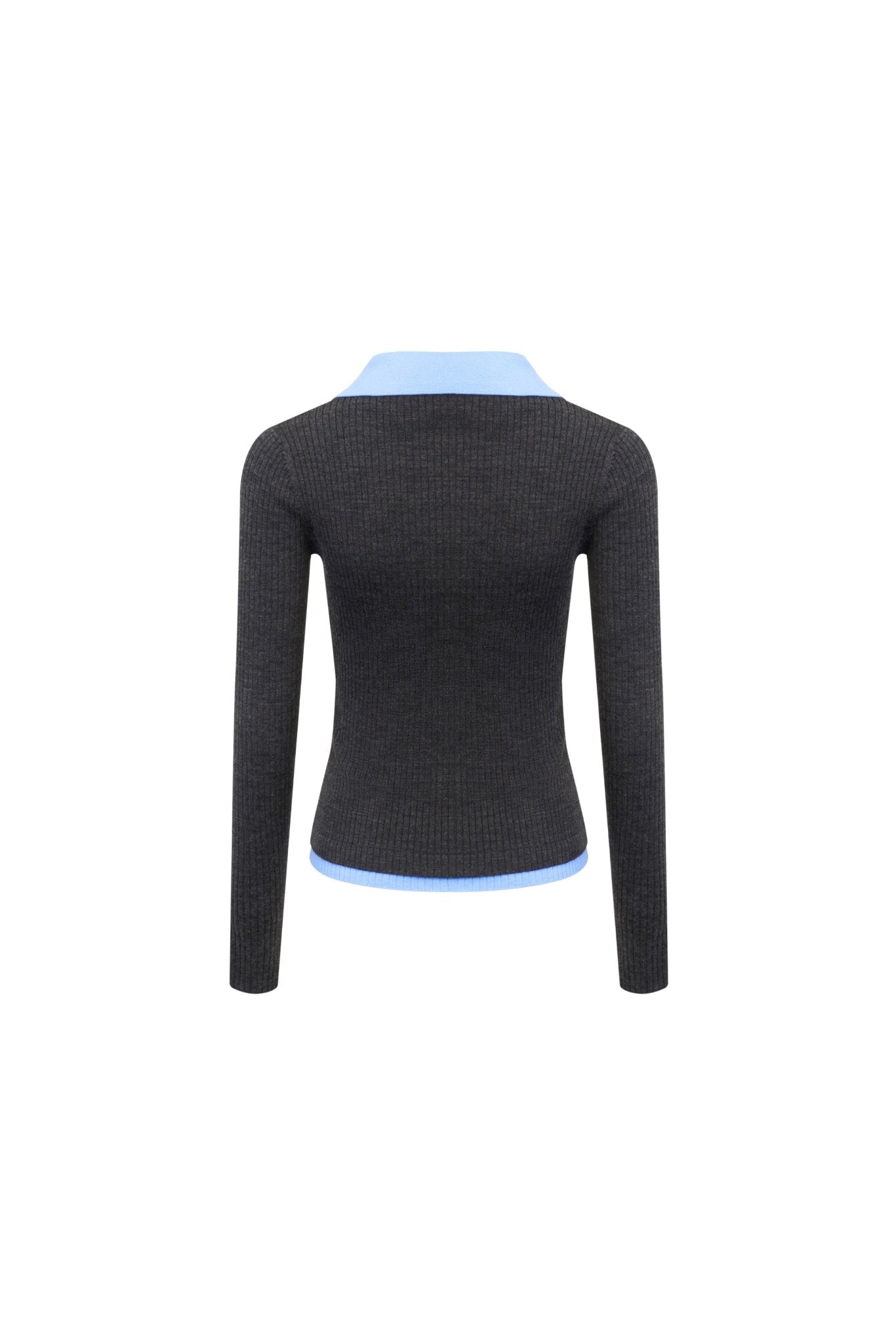 Ann Andelman Dark Grey Long Sleeve Polo Collar Wool Knit