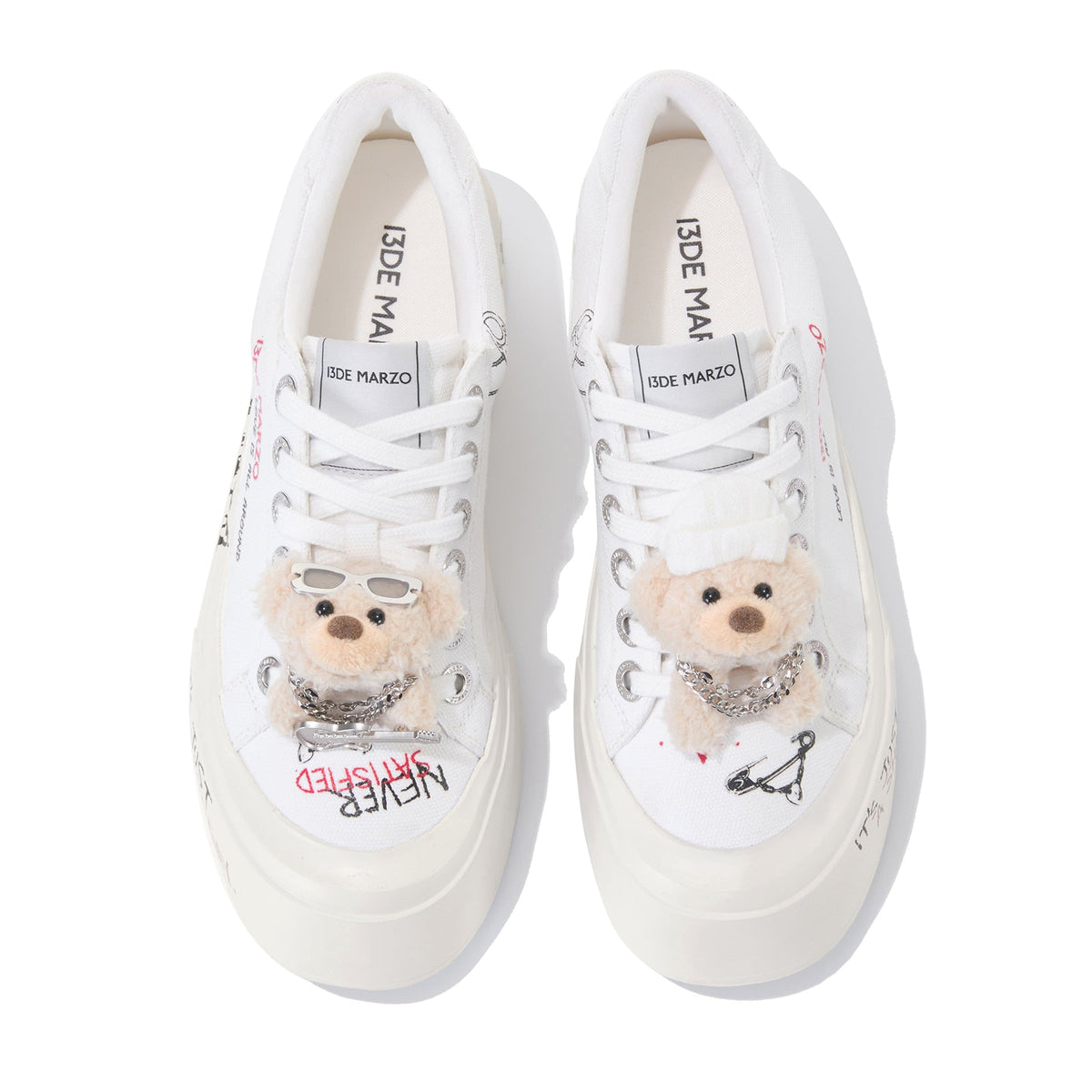 13DE MARZO Painted Canvas Shoes White