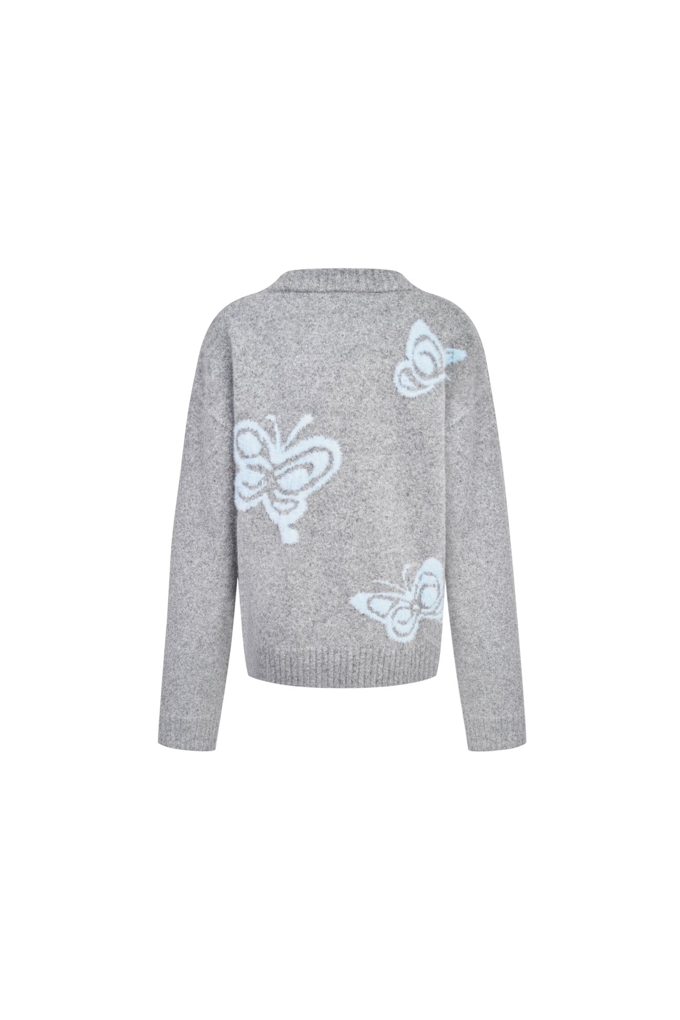 Ann Andelman Light Gray Butterfly Jacquard V-neck Cardigan