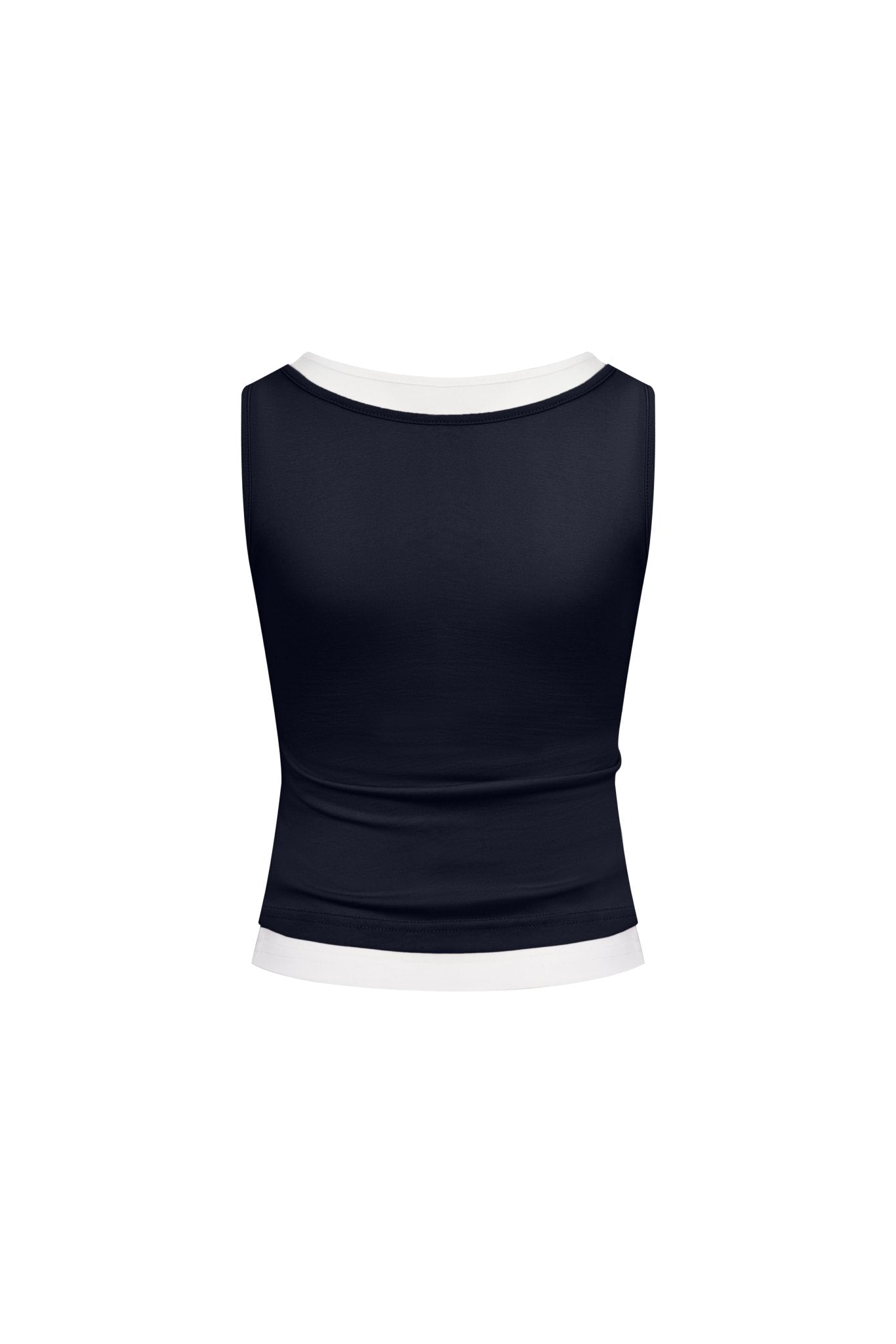 Ann Andelman Navy Blue Faux Two-Piece Square Neck Vest