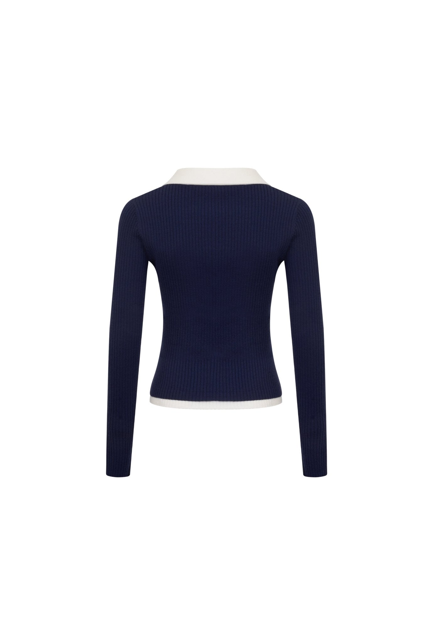 Ann Andelman Navy Blue Long Sleeve Polo Collar Wool Knit