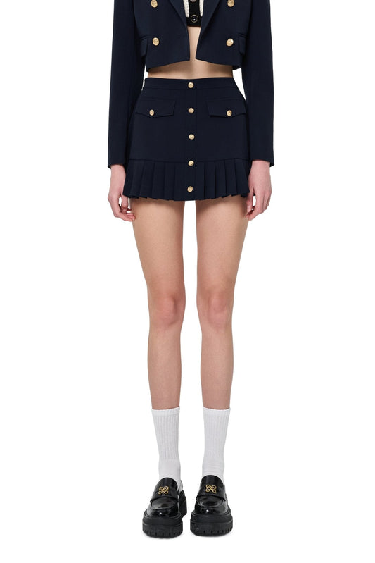 Ann Andelman Navy Blue Pleated Skirt with Metal Buckle