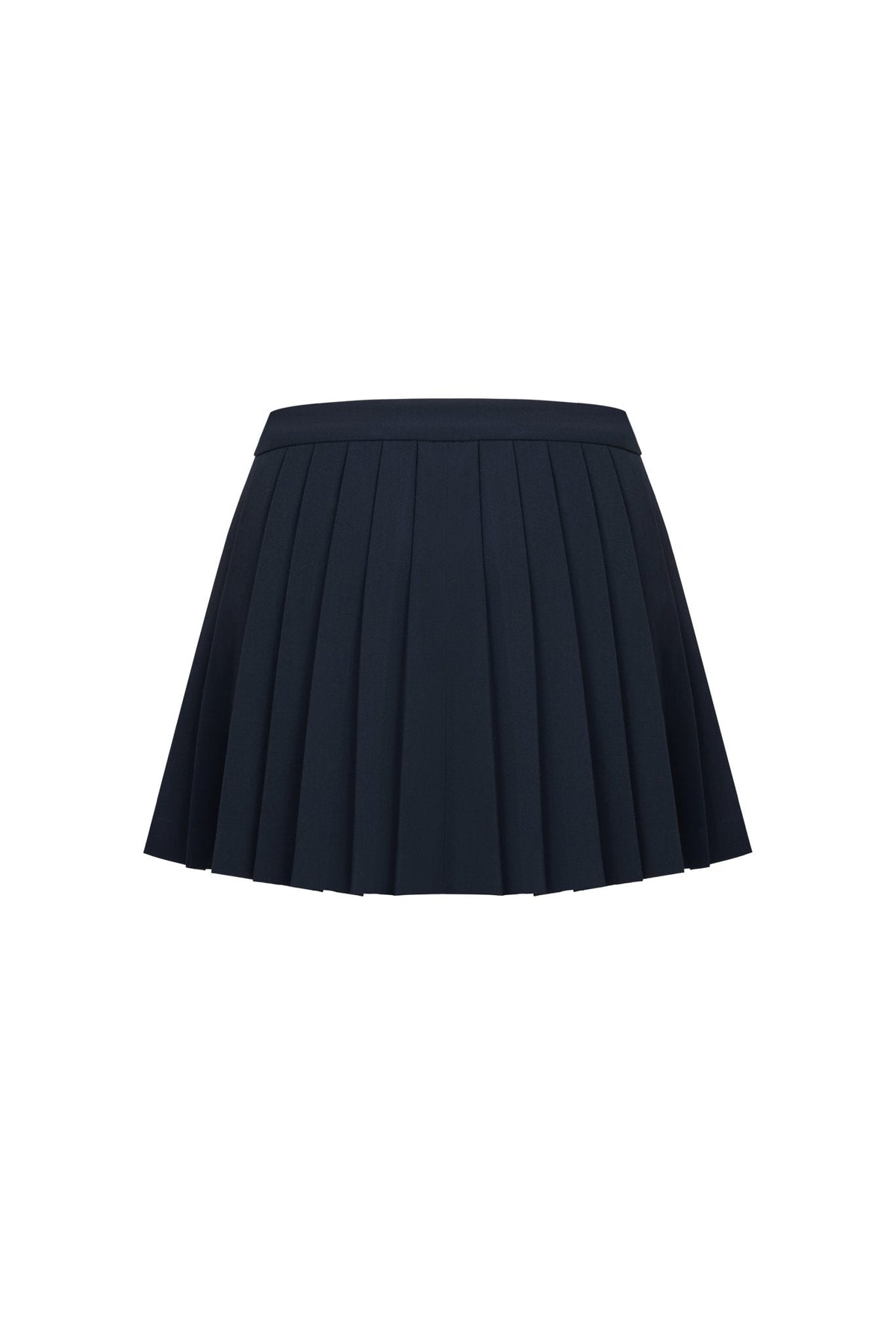 Ann Andelman Navy Blue Pleated Skirt with Metal Buckle