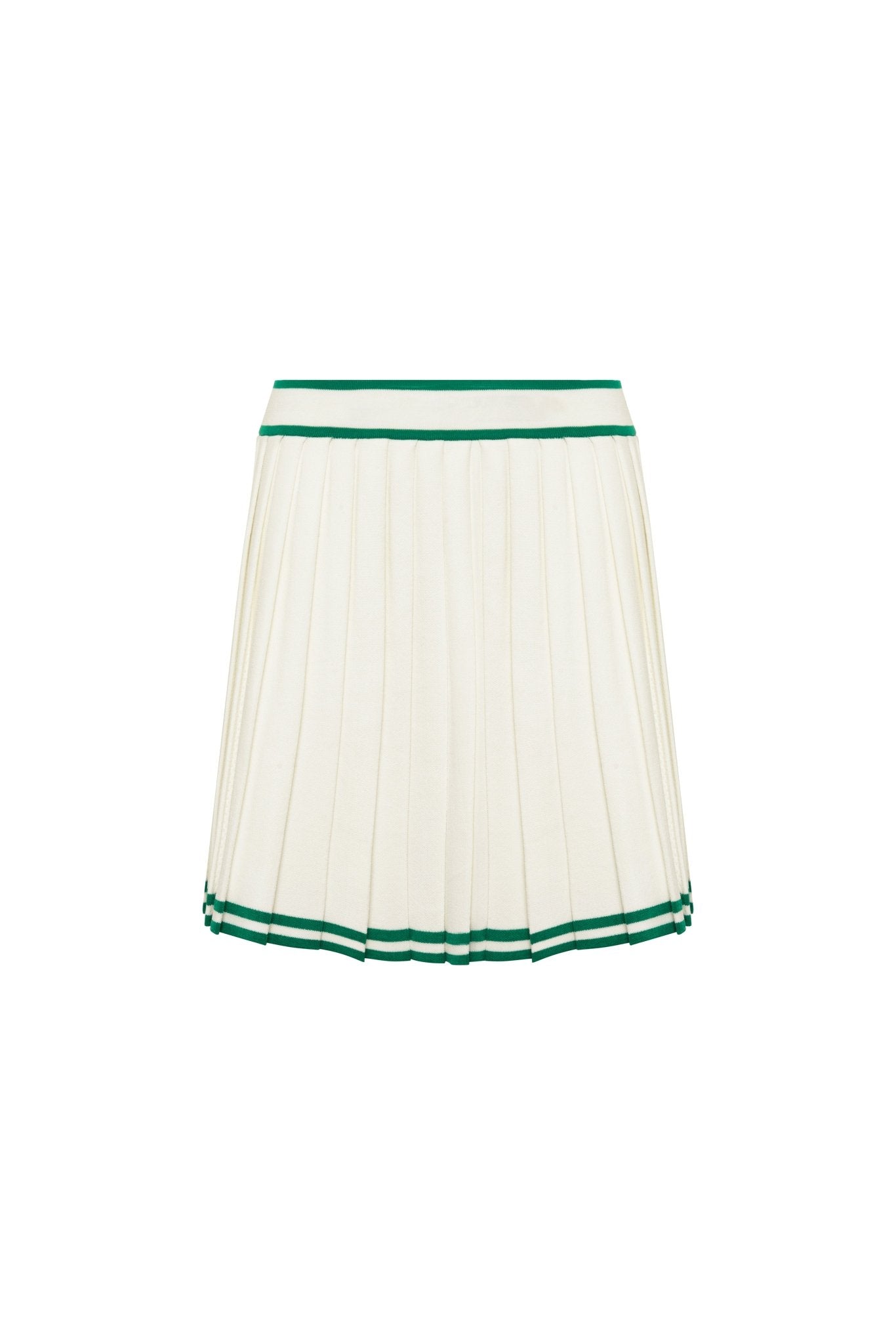 Ann Andelman White and Green Woolen Logo Pleated Skirt