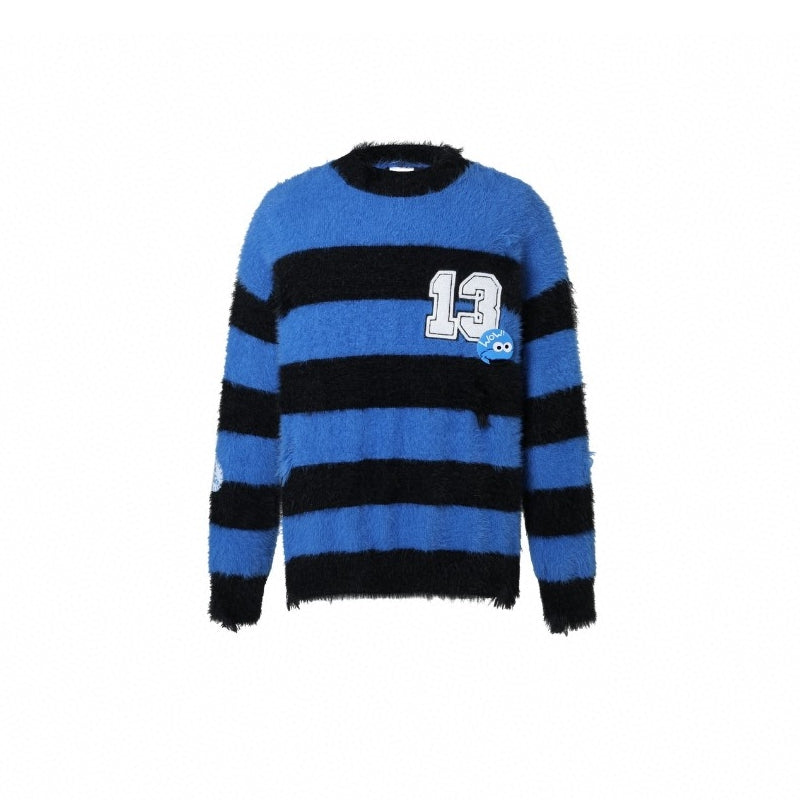 13DE MARZO x SESAME STREET Cookie Monster Bear Fur Stripe Sweater Dazzling Blue - Fixxshop