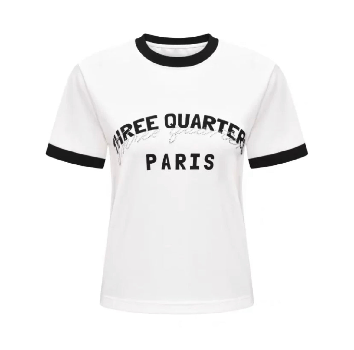 THREE QUARTERS Color Blocked Rhinestone Logo Tee - Fixxshop