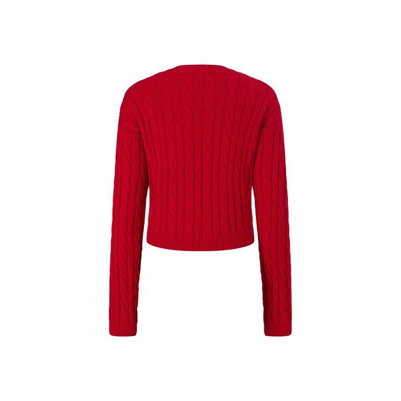 Herlian Round Neck Cable Pullover Sweater Red