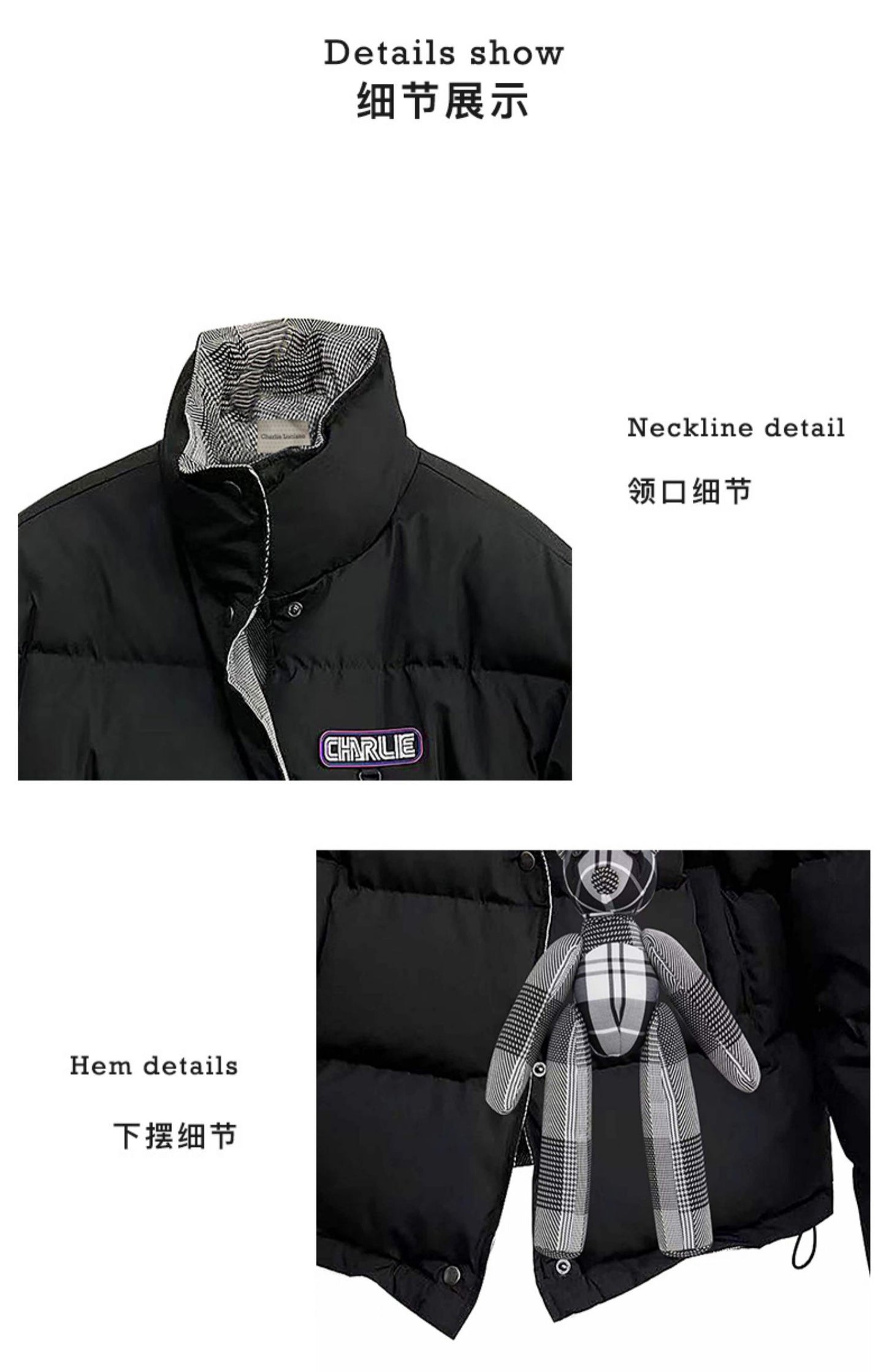 Charlie Luciano Panda Doll Puff Jacket Black