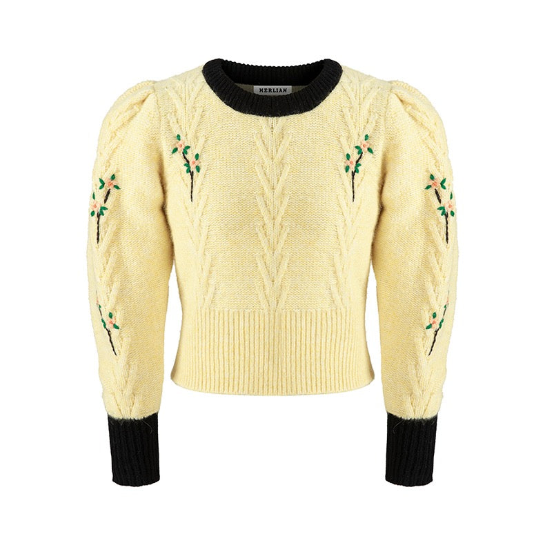Herlian Cable Hand Embroidered Crewneck Sweater Yellow – Fixxshop