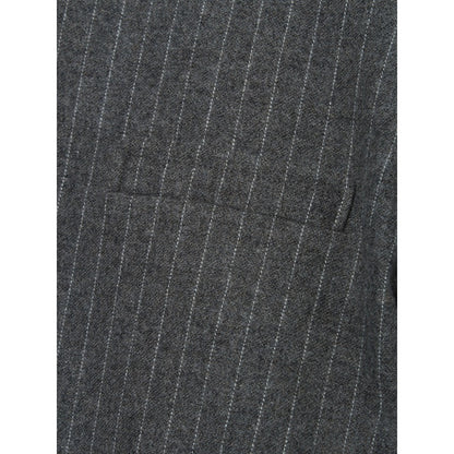 Calvin Luo Grey Vertical Striped Round Neck Suit - Fixxshop
