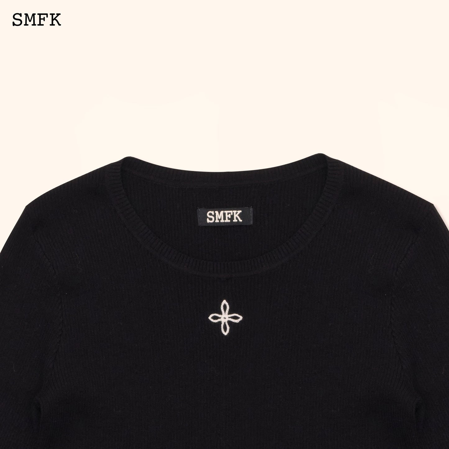 SMFK Compass Cross Rib Knitted Top In Black
