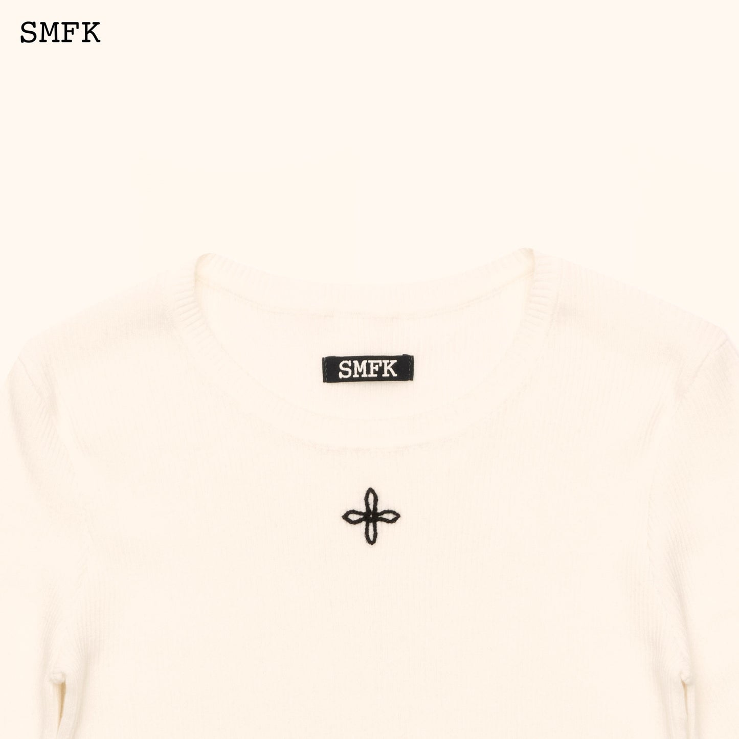 SMFK Compass Cross Rib Knit Top In White
