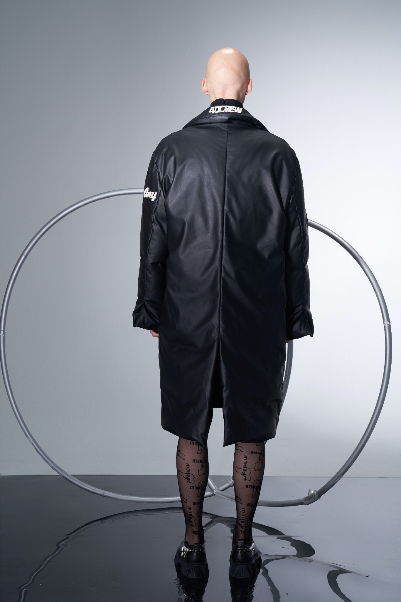 40 CREW Black Any Last Words Printed Leather Short Puffer Jacket | MADA IN CHINA