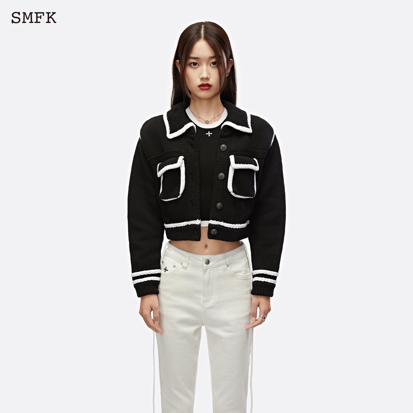 SMFK Magnolia Campus Vintage Knit Jacket Midnight Black - Fixxshop