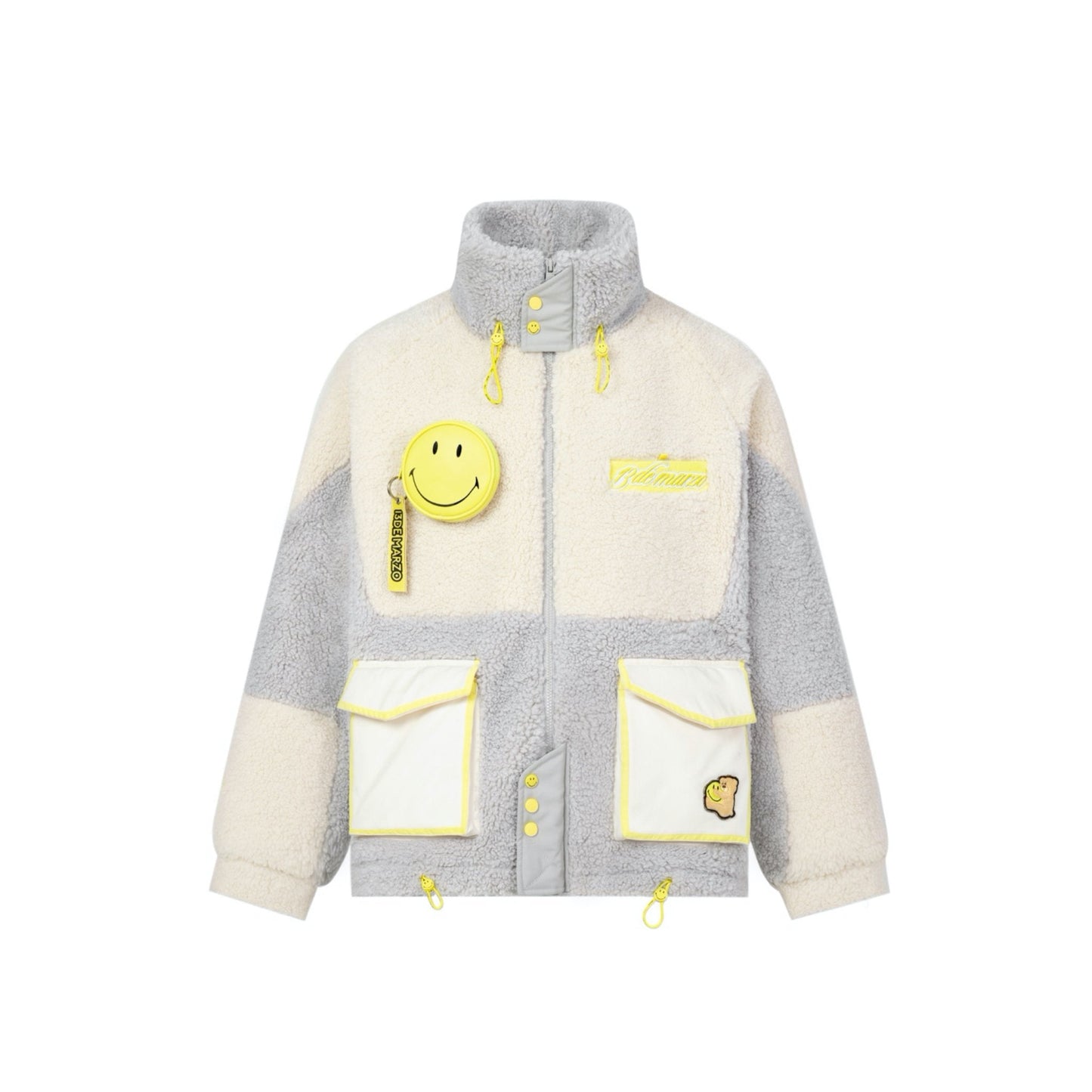 13DE MARZO x Smiley Multicolor Splicing Lamb Wool Coat Aray Violet | MADA IN CHINA