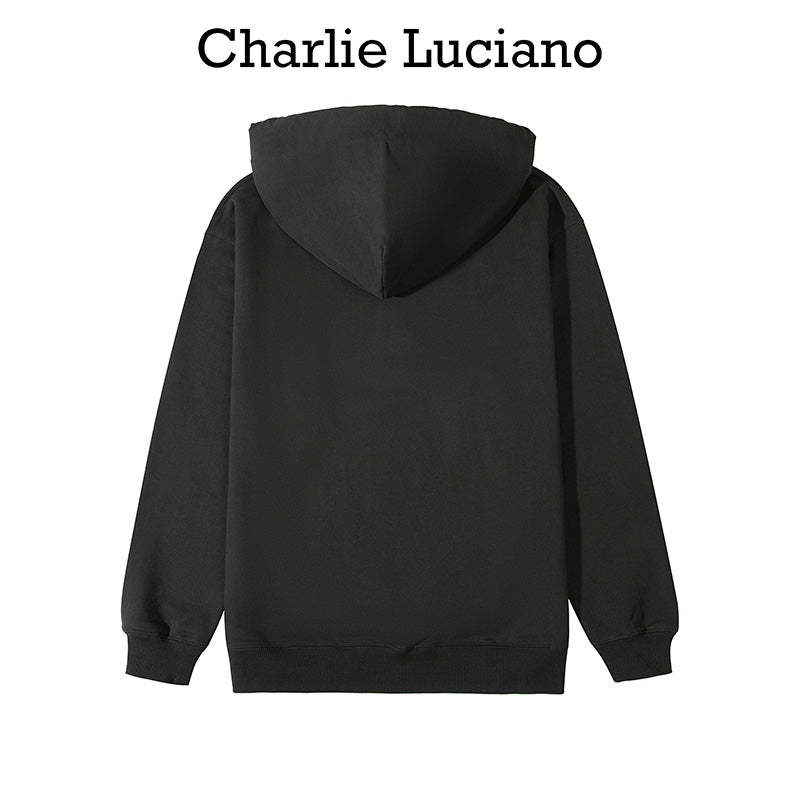 Charlie Luciano Fox Drawstring Hoodie Black
